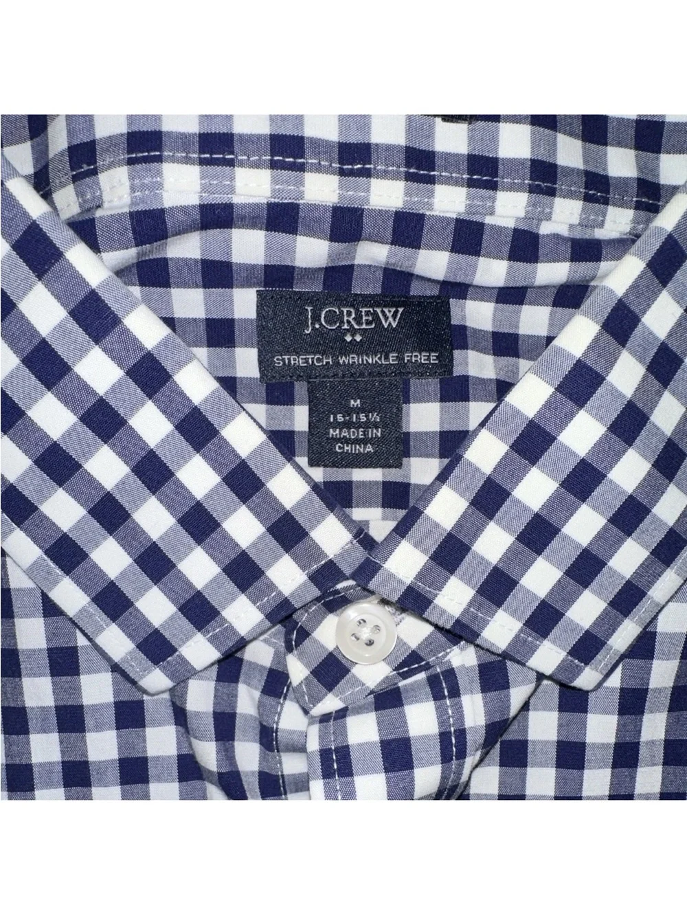 J.CREW Thompson Gingham Dress Shirt Blue White Stretch 15-15.5 32/33 M Button Up